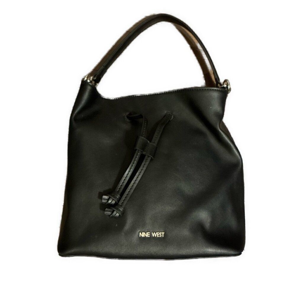 Nine West Solid Black Vegan Faux Leather Shoulder Bag